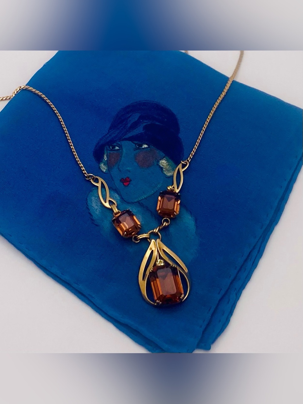 Vintage Van Dell 1/20 12K Gold Filled Amber Glass Pendant Necklace – 16”